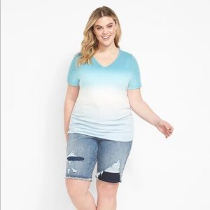 Lane Bryant Signature Fit boyfriend denim shorts Bermuda length 10” inseam.